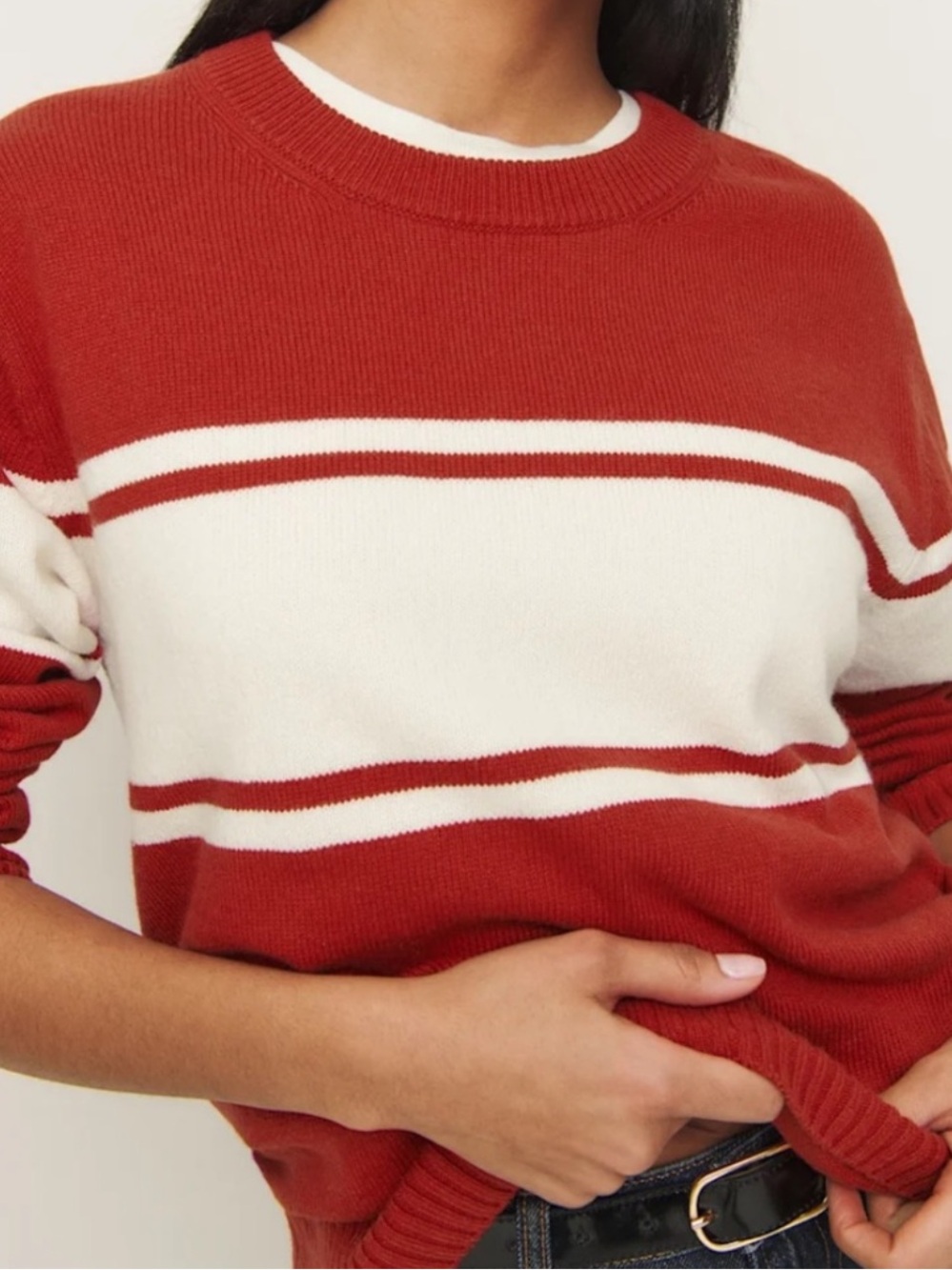 Reformation Red and White Striped Cashmere Boyfriend Sweater